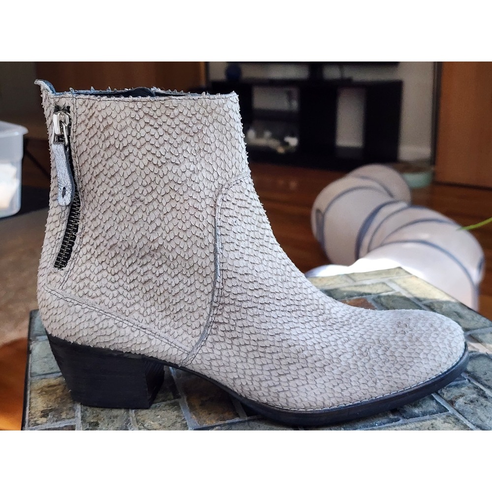 Paul Green Dori Grey Textured Leather Double Zip Ankle Boots Size 7.5 UK 5 NEW